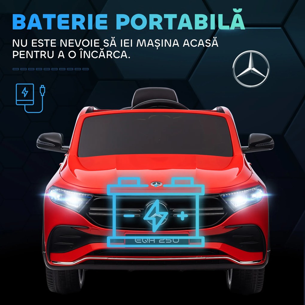 HOMCOM Mașină Electrică cu Licență Mercedes, Auto pentru Copii cu Telecomandă, Faruri și Claxon, 111.5x69x52.5 cm, Roșie