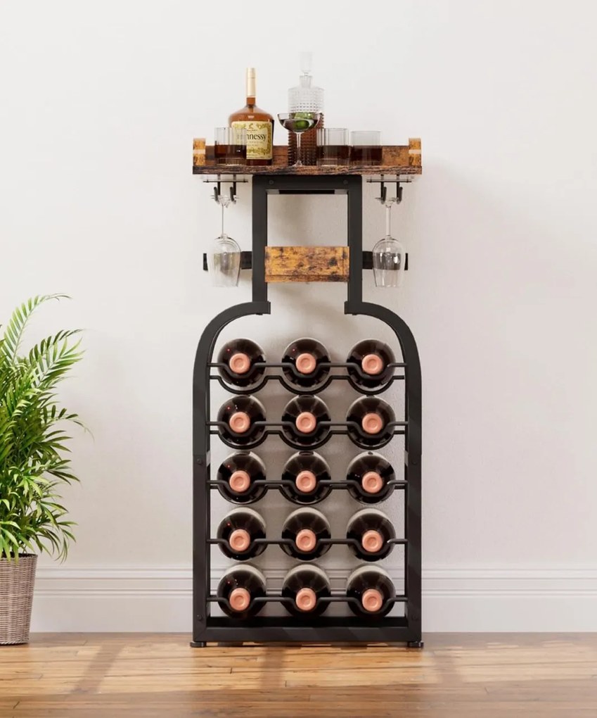 RVI201 - Rafturi Vin, 40 cm, depozitare vin, raft stil industrial, bucatarie, living, dining - Negru - Maro