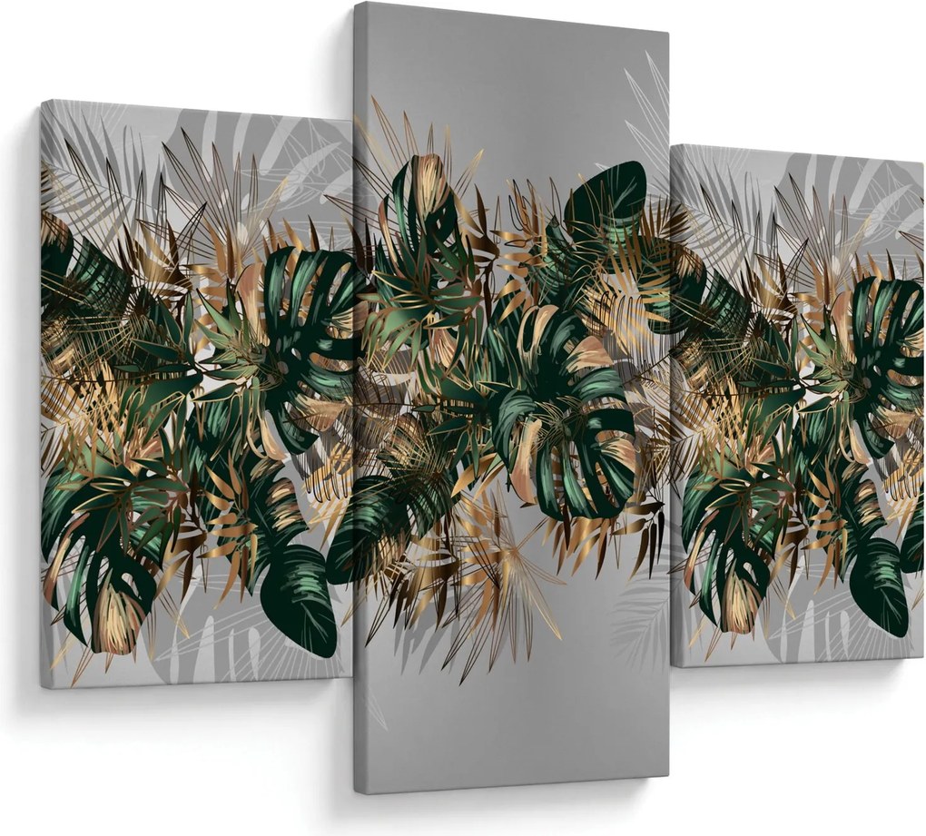 Tablou - Frunze tropicale, Galben - auriu (90x60 cm)