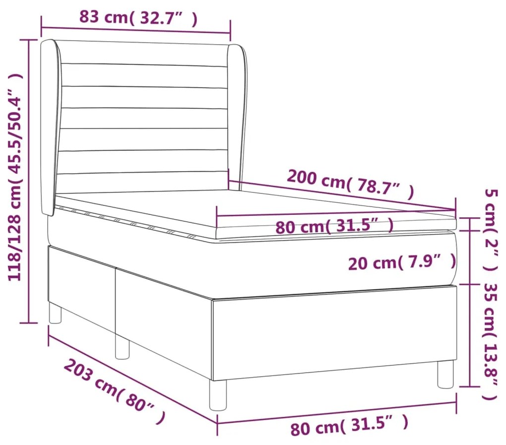 Pat box spring cu saltea, gri inchis, 80x200 cm, textil Morke gra, 80 x 200 cm, Benzi orizontale