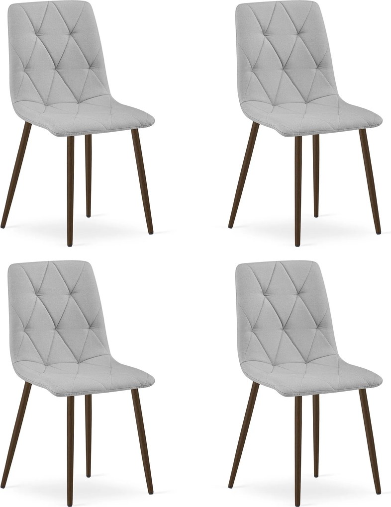 Set 4 Scaune Bucatarie/Dining Fido Picioare Finisaj Lemn Culoare Nuc , Gri Deschis