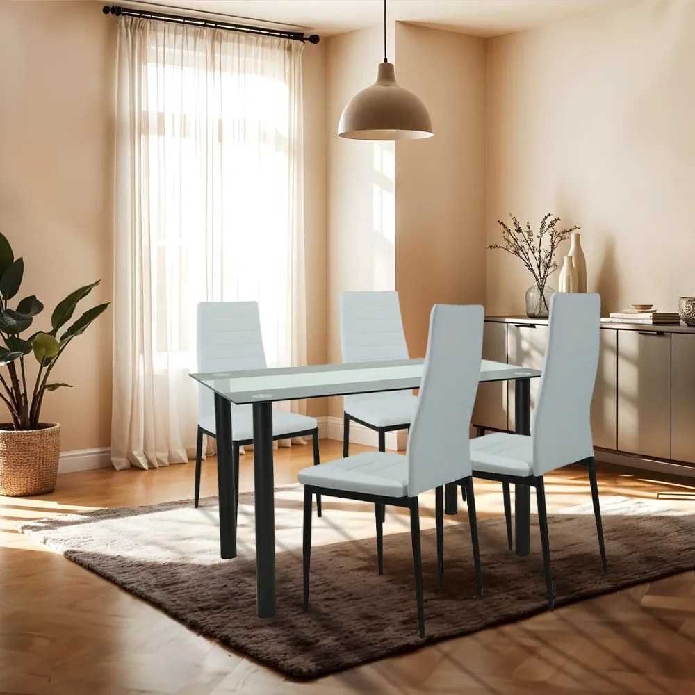 Set de masă Mezza 4+1 alb-negru