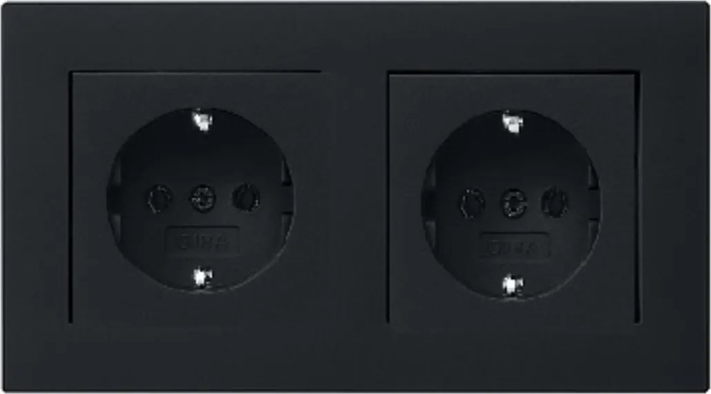 Două prize Schuko GIRA E2 flat cu ramă dublă negru mat
