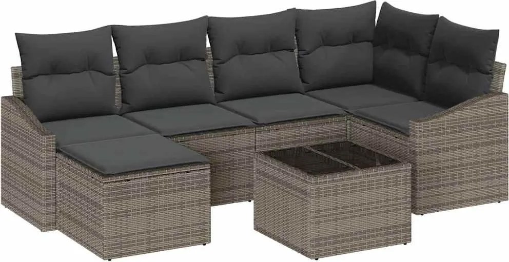 vidaXL Set de masă pentru grădină cu pernă 7 pcs Gri deschis