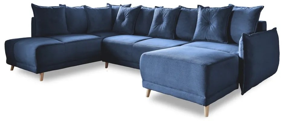 Colțar albastru închis extensibil cu tapițerie din catifea reiată (colț stânga/în formă de "U") Lazy Lukka – Miuform