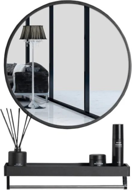 Oglinda neagra rotunda cu raft BREDO Ø 60 cm
