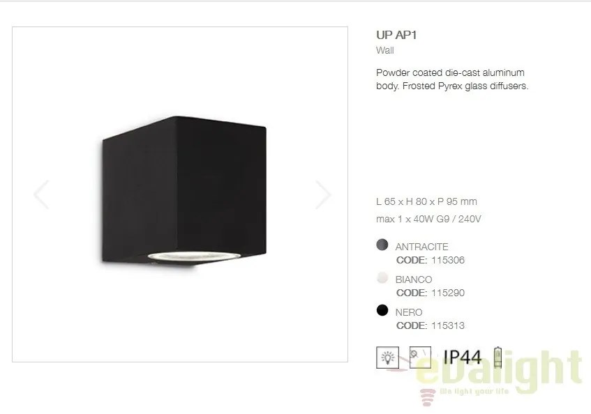 Aplica de perete exterior cu protectie IP44 UP AP1 ANTRACITE 115306