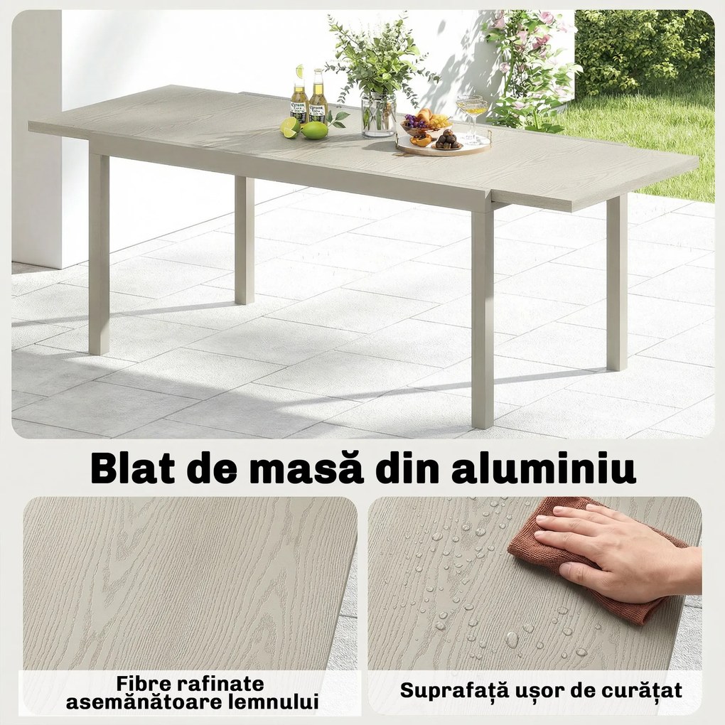 Outsunny Masă Grădină Extensibilă, Bucătărie Exterior Aluminiu 8-10 Persoane, Gri Deschis | Aosom Romania