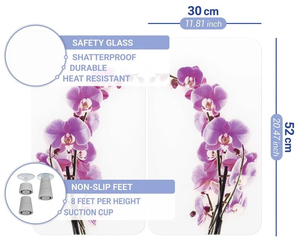 Set 2 protecții din sticlă pentru aragaz Wenko Orchid, 52 x 30 cm