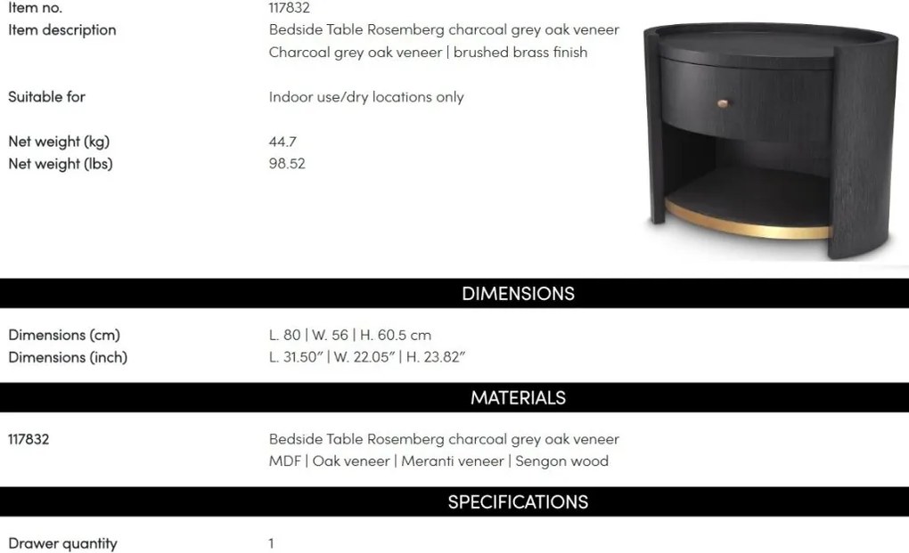 Noptiera, Masuta laterala design LUX Rosemberg