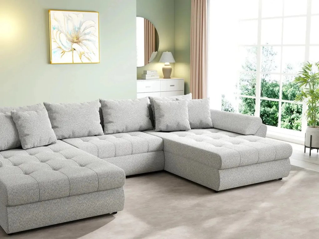 Colțar extensibil dumonde cu ladă de depozitare si sezut confortabil din spuma high-density, Loana U Euphoria Dove 355x185 cm