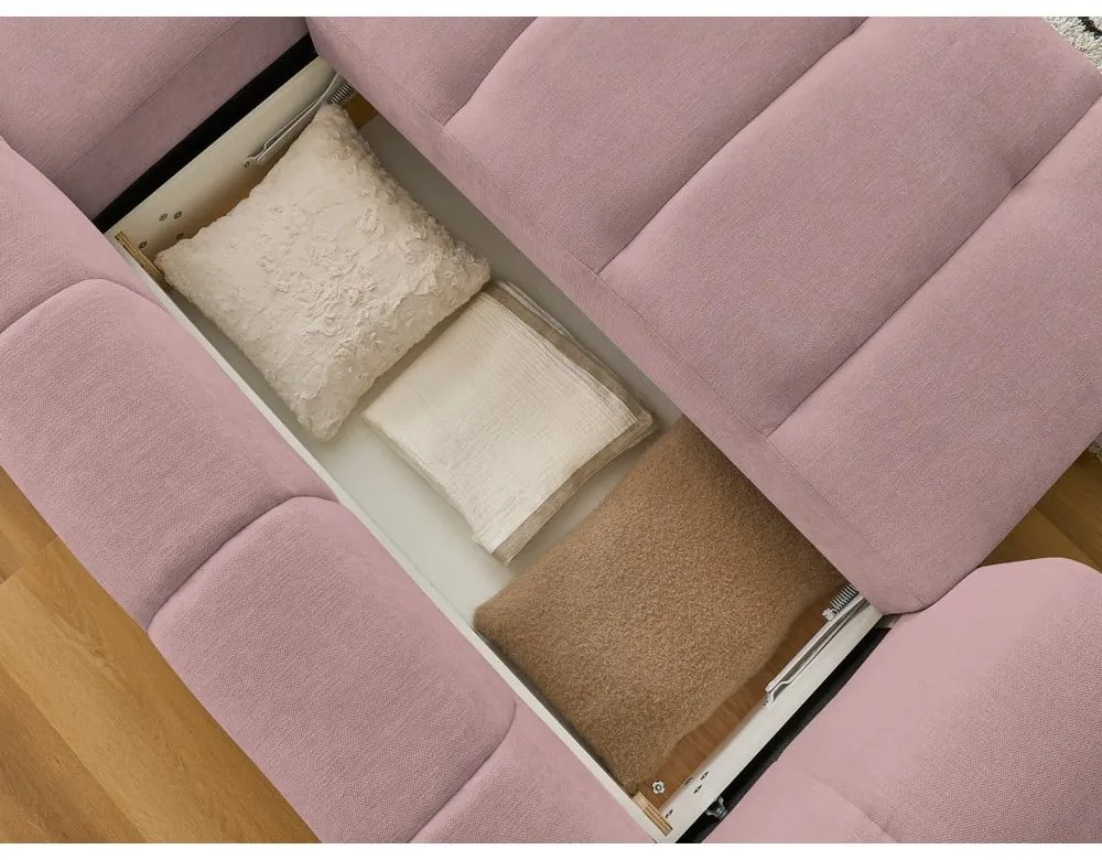 Colțar roz extensibil/cu spațiu de depozitare (cu colț pe partea dreaptă/cu șezlong) Fuji – Bobochic Paris