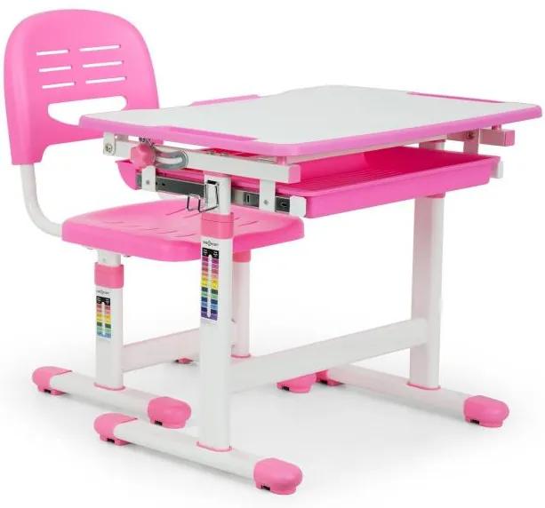 OneConcept Annika, birou de scris pentru copii, set de două piese, masă, scaun, reglabil pe înălțime, roz