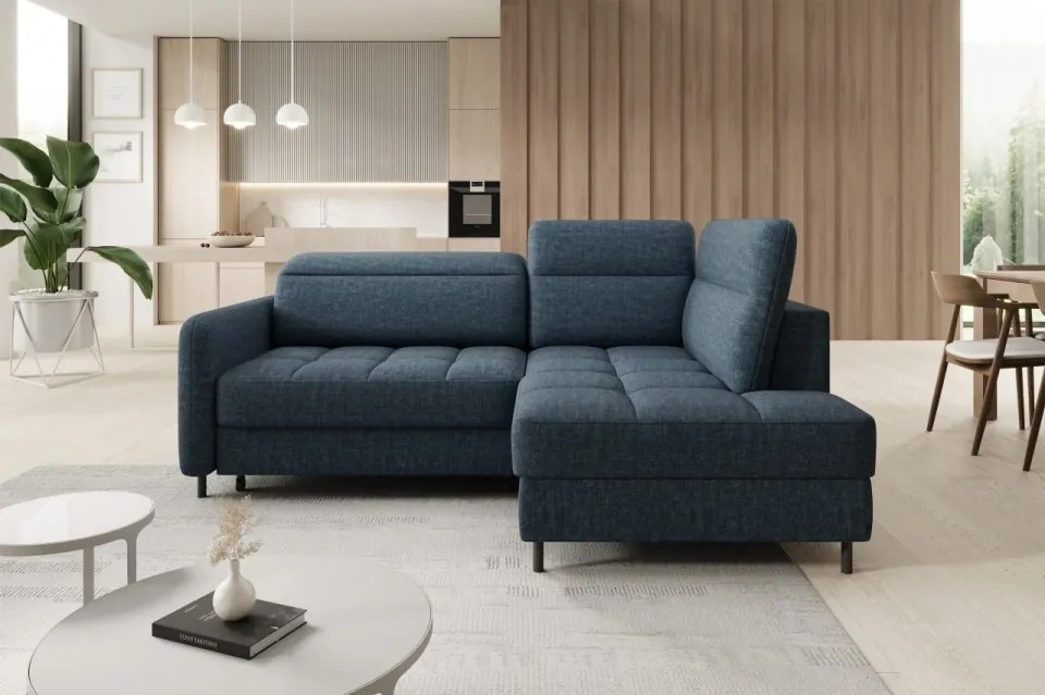 Coltar tapitat, extensibil, cu spatiu pentru depozitare, 208x160x100 cm, Barea R01, Eltap (Culoare: Albastru inchis / Raquel 40)