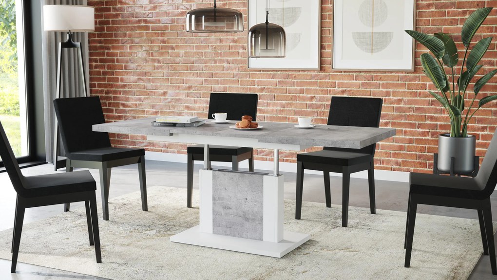 Mazzoni ORION Beton Millennium/Alb Mat - MĂSUȚĂ DE CAFEA EXTENSIBILĂ MODERNĂ