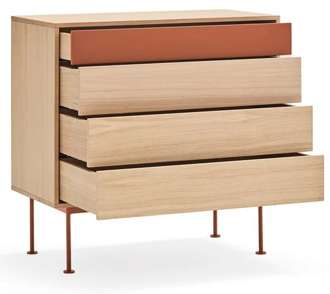 Comodă cu aspect de lemn de stejar Teulat Yoko, roșu cărămiziu