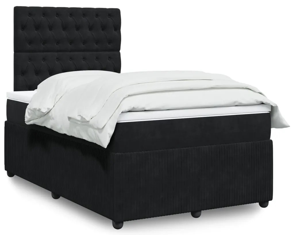 vidaXL Pat box spring cu saltea, negru, 120x200 cm, catifea