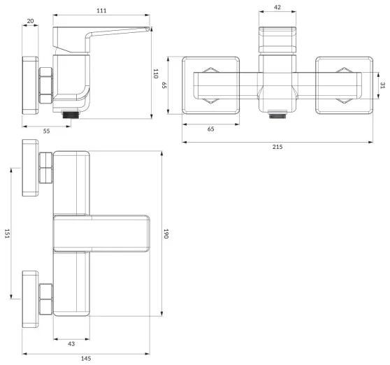 Baterie de duș OMNIRES PM7440BL PARMA negru mat