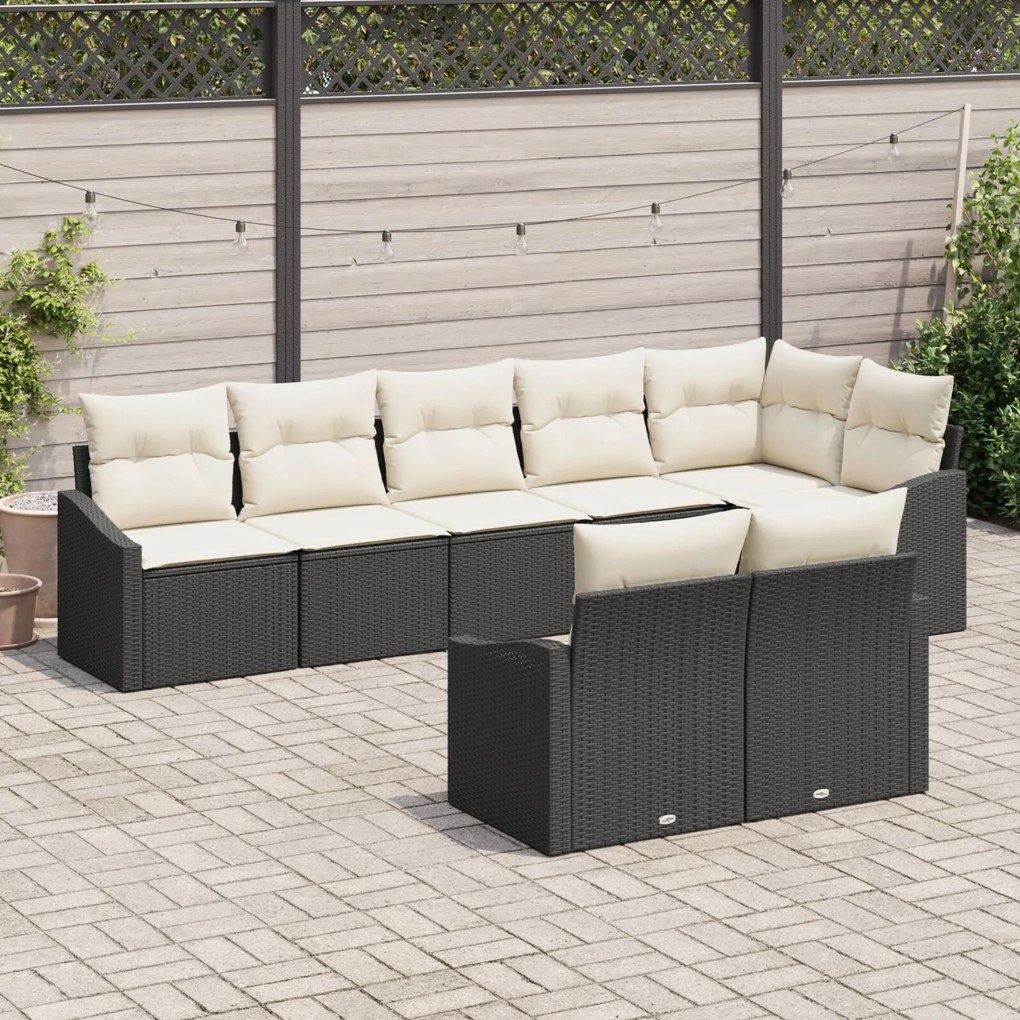 vidaXL Set de canapea de grădină format din 8 piese cu perne, Ratan Polimer negru