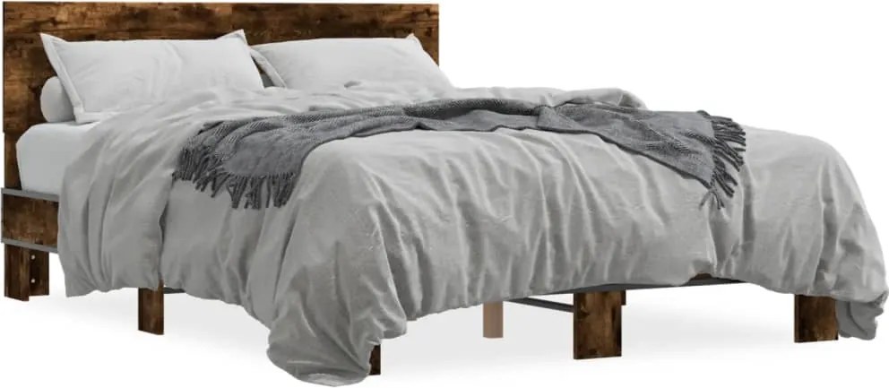 vidaXL Cadru de pat, stejar afumat 120x190 cm lemn prelucrat și metal