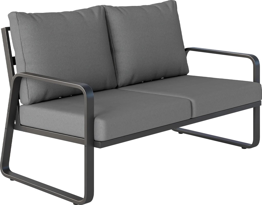 Outsunny Canapea de grădină 2 locuri cu perne groase, huse detașabile și accotoare moderne, 121x69x69cm, gri deschis | Aosom Romania