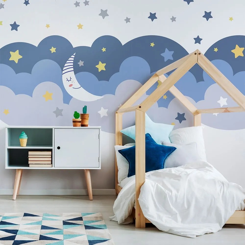 Autocolant Ambiance Scandinavian Clouds With Stars And Moon