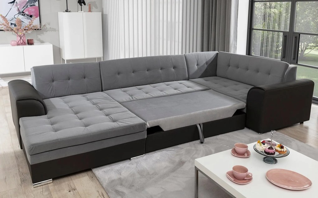 Colțar lemn masiv Formă U Extensibil Damasc 340x190cm Personalizabil - Monolith 97 + Monolith 84, Dreapta