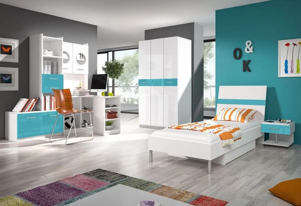 Supermobel Pat pentru copii RAJ P1, 90x200, alb/alb luciu