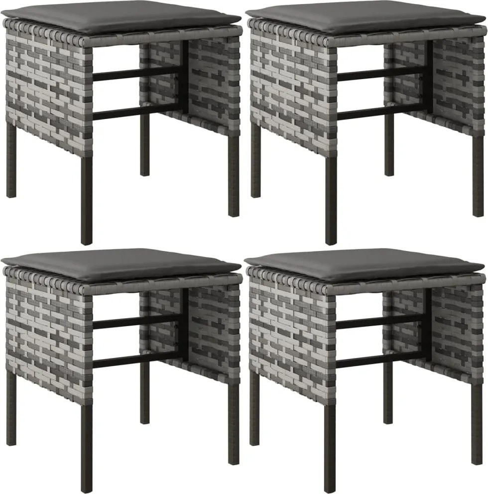 vidaXL Taburete de grădină cu perne, 4 buc., gri, poliratan