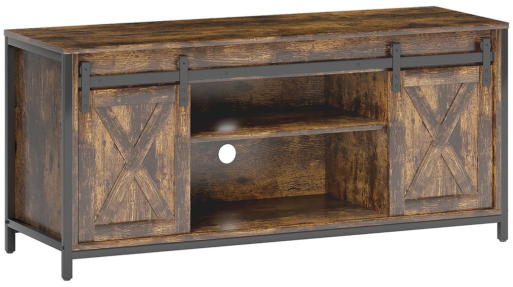 HOMCOM Stand TV Lowboard, Design industrial, pentru televizoare de 60'', 6 rafturi, 2 uși glisante, Maro/Negru | Aosom Romania