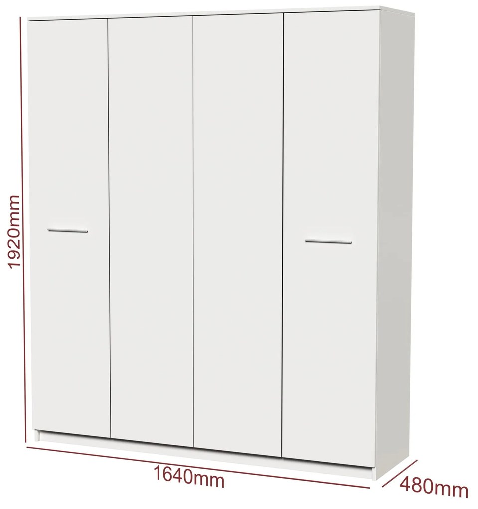 Dormitor Luiza 4U4P, culoare alb, cu pat standard 140 x 200 cm, dulap cu 4 usi si 2 noptiere