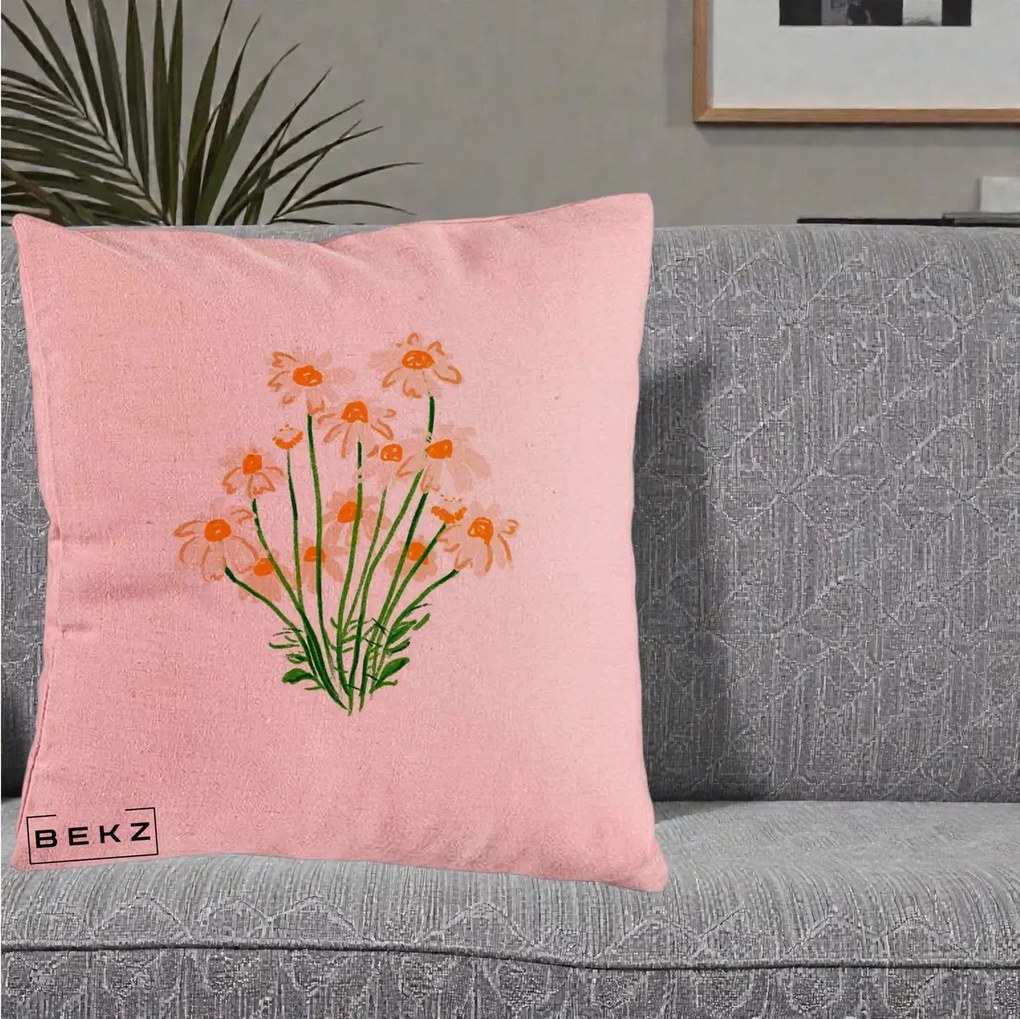 Perna Decorativa Margarete Camp, 40x40 cm, Roz, Husa Detasabila, Perna Inclusa, BEKZ®