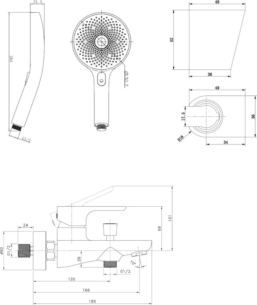 Baterie cada cu accesorii incluse, crom Kielle Vega