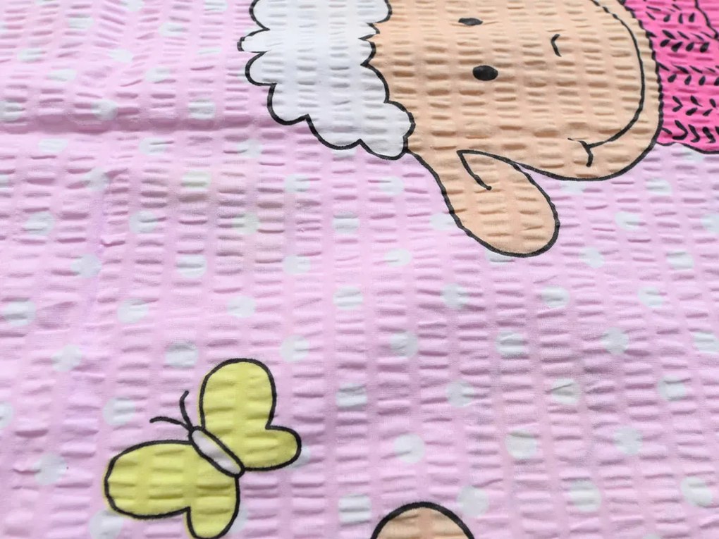 Lenjerie de pat creponata pentru patut OITE roz Dimensiune lenjerie de pat: 45 x 65 cm | 90 x 135 cm