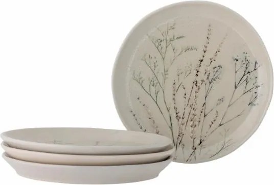 Set 4 farfurii mari din ceramică, natur, cu ilustrații botanice pictate manual, 27.5x3 cm, „Bea"
