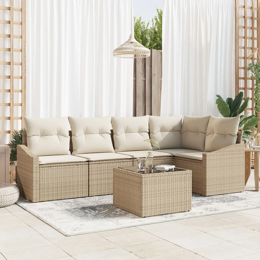 vidaXL Set de canapele pentru grădină 6 pcs Bej Rattan poli