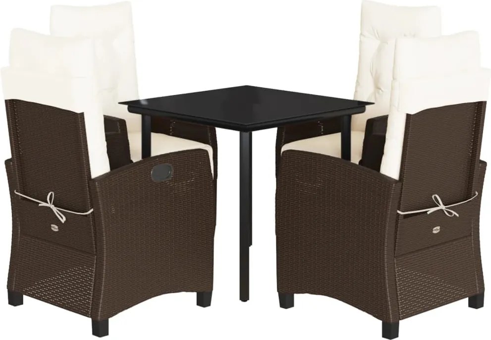 vidaXL Set mobilier de grădină, 5 piese, cu perne, maro, poliratan
