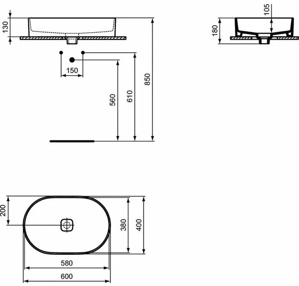 Lavoar pe blat Ideal Standard Strada II oval 60x40 cm fara preaplin