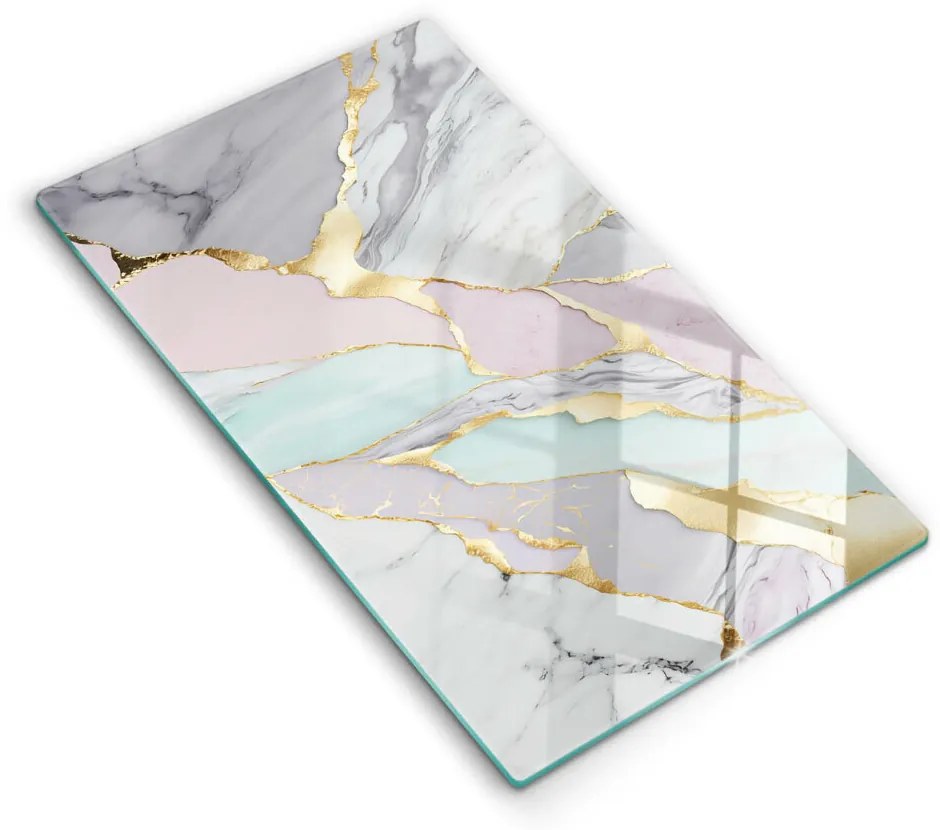 Placă din sticla protectie perete Marmură pastel