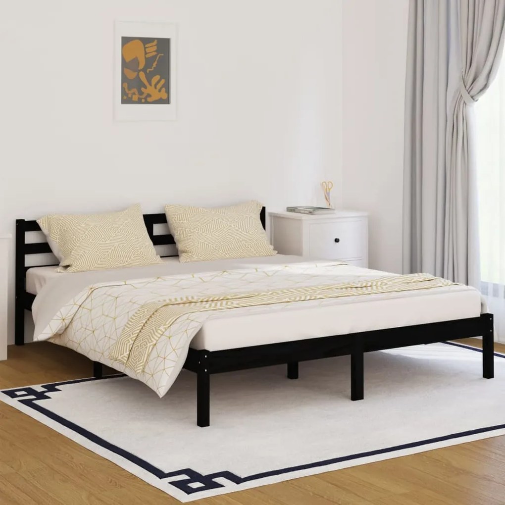 810444 vidaXL Cadru de pat, negru, 160x200 cm, lemn masiv de pin