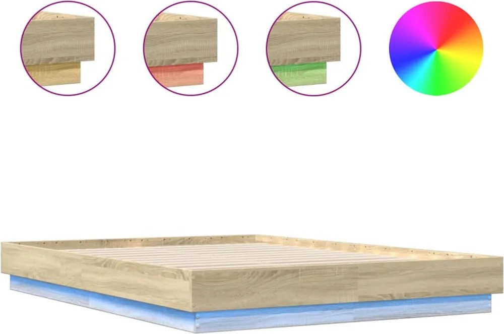 vidaXL Cadru de pat cu lumini LED, stejar sonoma, 160x200 cm