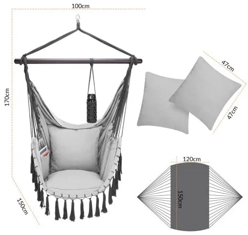 Deuba Scaun suspendat gri - 170x100x150cm
