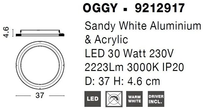 Plafoniera LED dimabila design modern Oggy alb 37cm