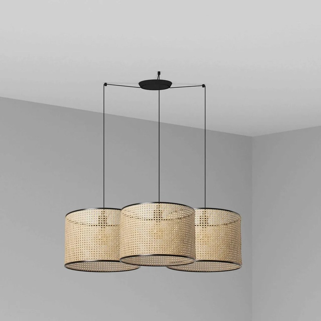 Lustra suspendata cu 3 pendule design natural MAMBO 45cm negru/ratan