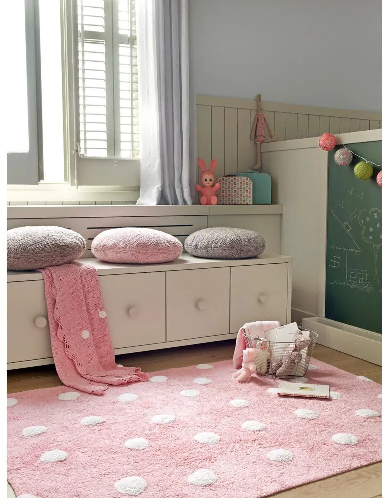 Covor pentru copii roz lavabil/țesut manual din bumbac 120x160 cm Polka Dots Pink – Lorena Canals