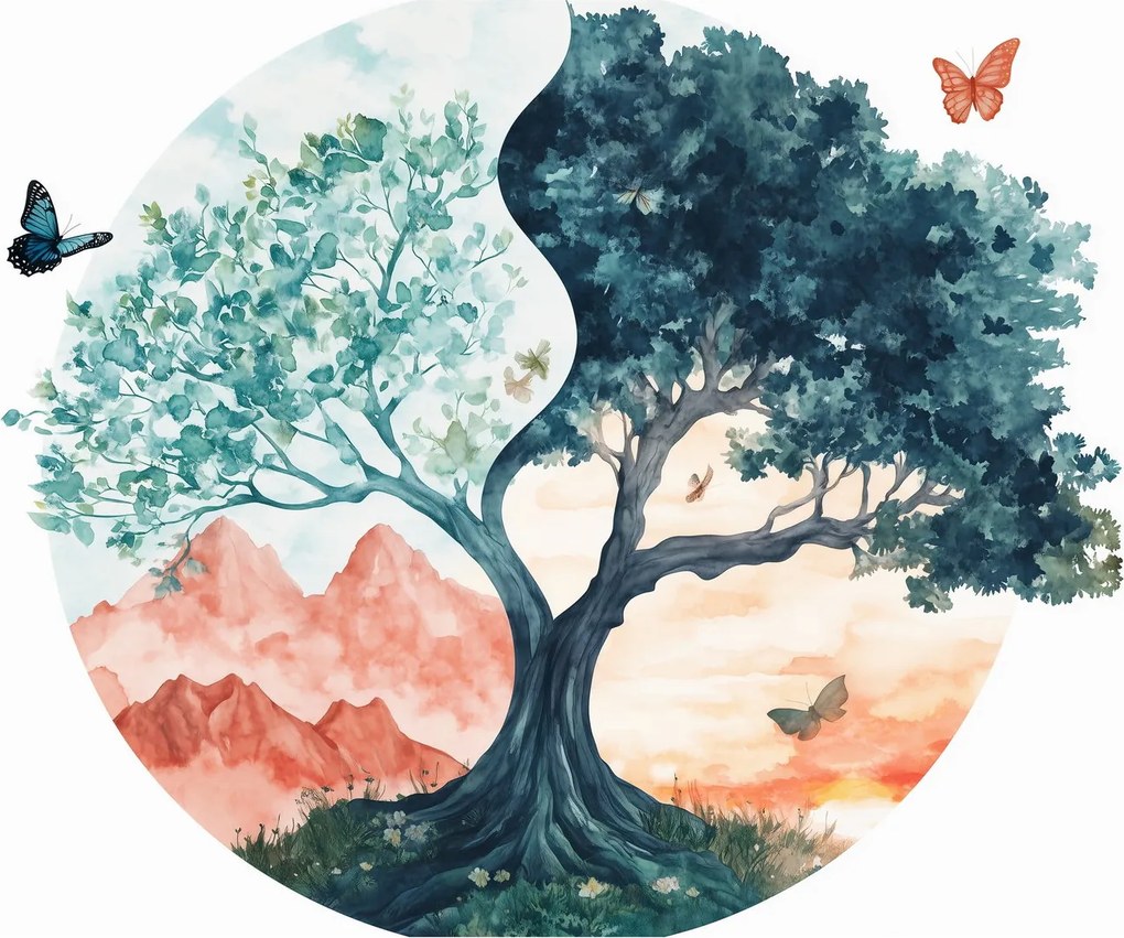 Tablou pe sticlă – Arbore acvarelă plin de viață (70x50 cm)