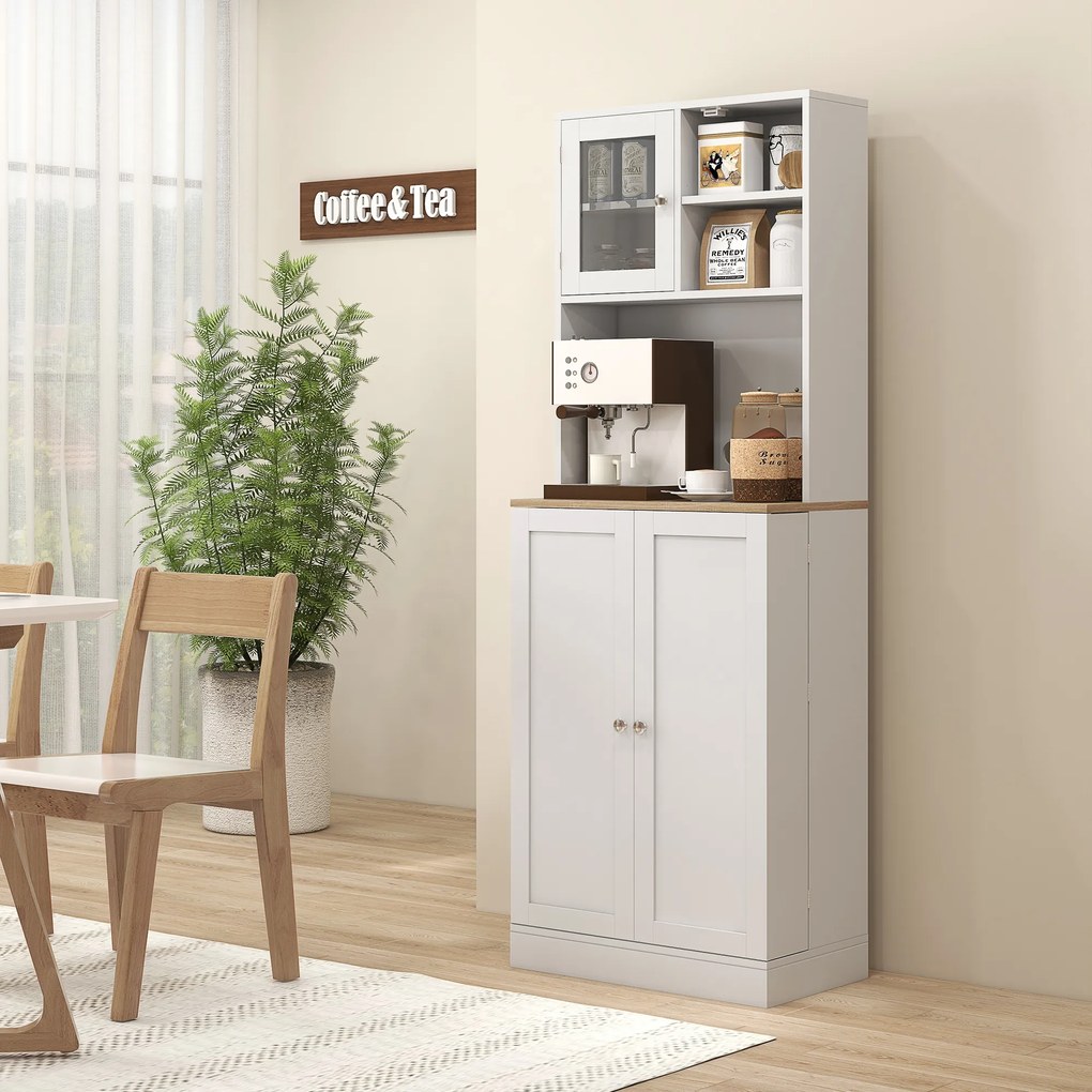 HOMCOM Mobilier Bufet Bucătărie pentru Cuptor cu Microunde cu Rafturi și Suport Condimente Alb | Aosom Romania