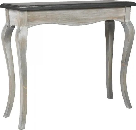 Consolă hol shabby chic din lemn de pin, gri, cu blat negru, picioare curbate și ramă ondulată, finisaj antichizat, 79 x 90 x 30 cm, „New York”