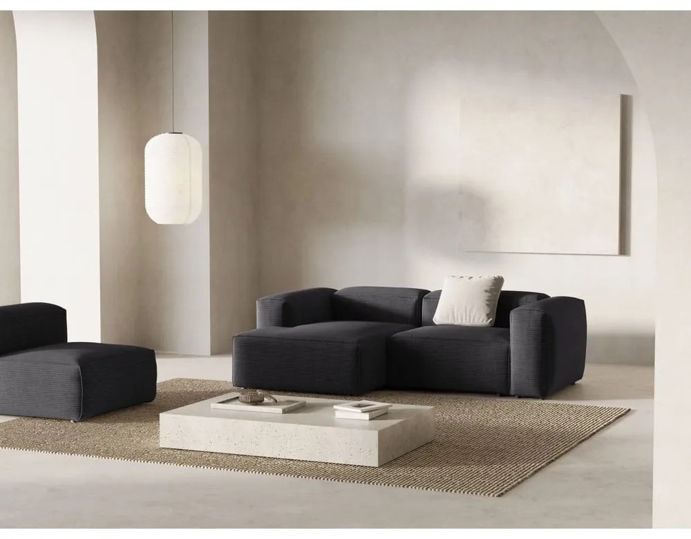 Colțar gri închis cu tapițerie din catifea reiată (cu colț pe partea stângă/cu șezlong) Bergamo – Cosmopolitan Design