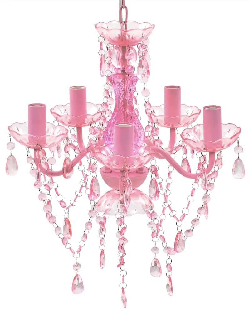 Lustră roz de cristal artificial cu 5 becuri